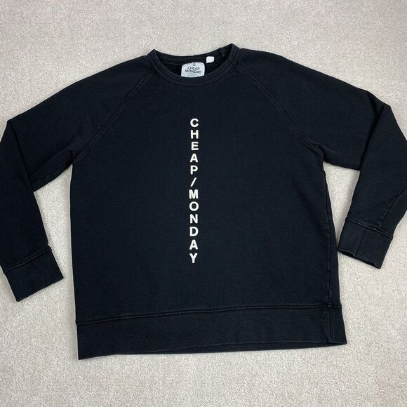 Cheap Monday Stockholm Pullover Men Size Large Black Long Sleeve Logo Crew - Picture 1 of 15